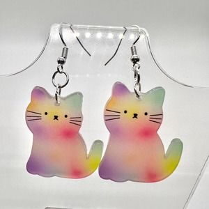 Tye Dye Kitty Cat Earrings - Pastel Earrings - Kitten Earrings